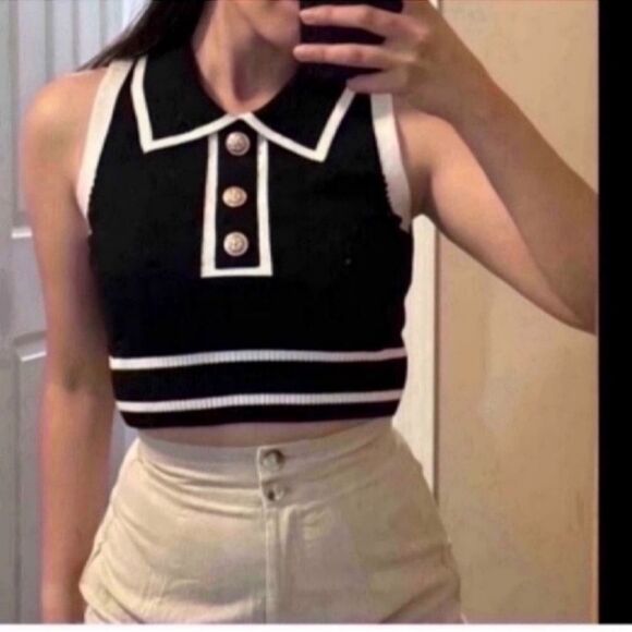 Women's Button Front Striped Collar Sleeveless Sweater Vest Knit Top size small - Picture 8 of 13